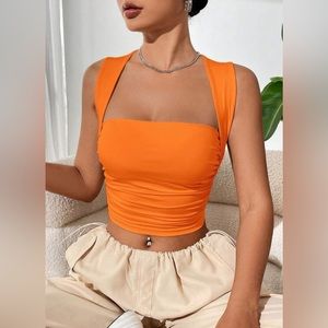 SHEIN EZwear Solid Ruched Crop Tank Top